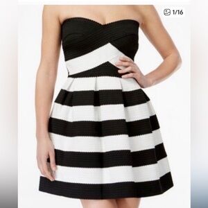 B Darlin Black and White Asymmetrical Fit and Flare Dress